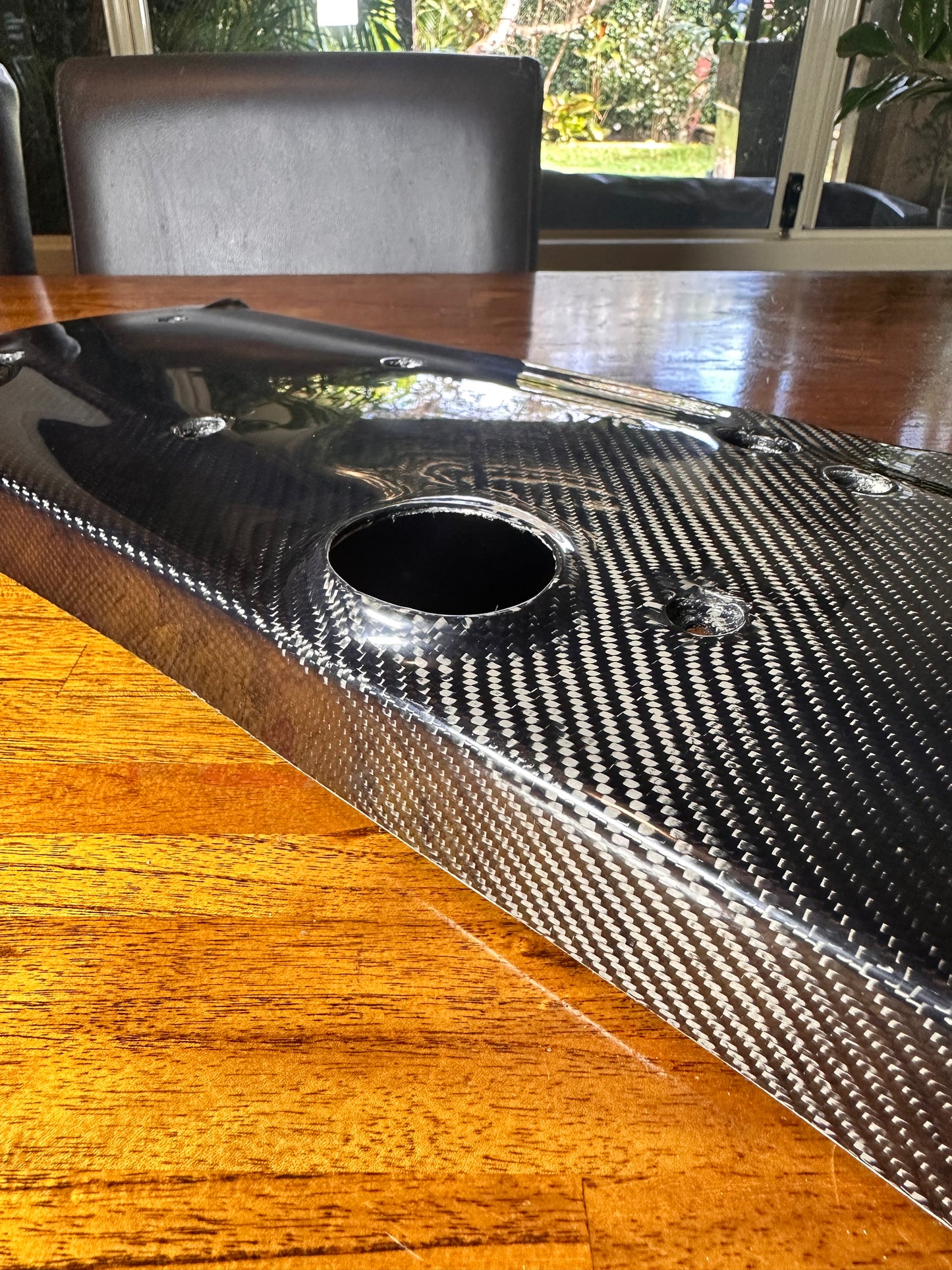 Close-up of woven twill carbon coil cover for Ford Falcon FG - handcrafted quality